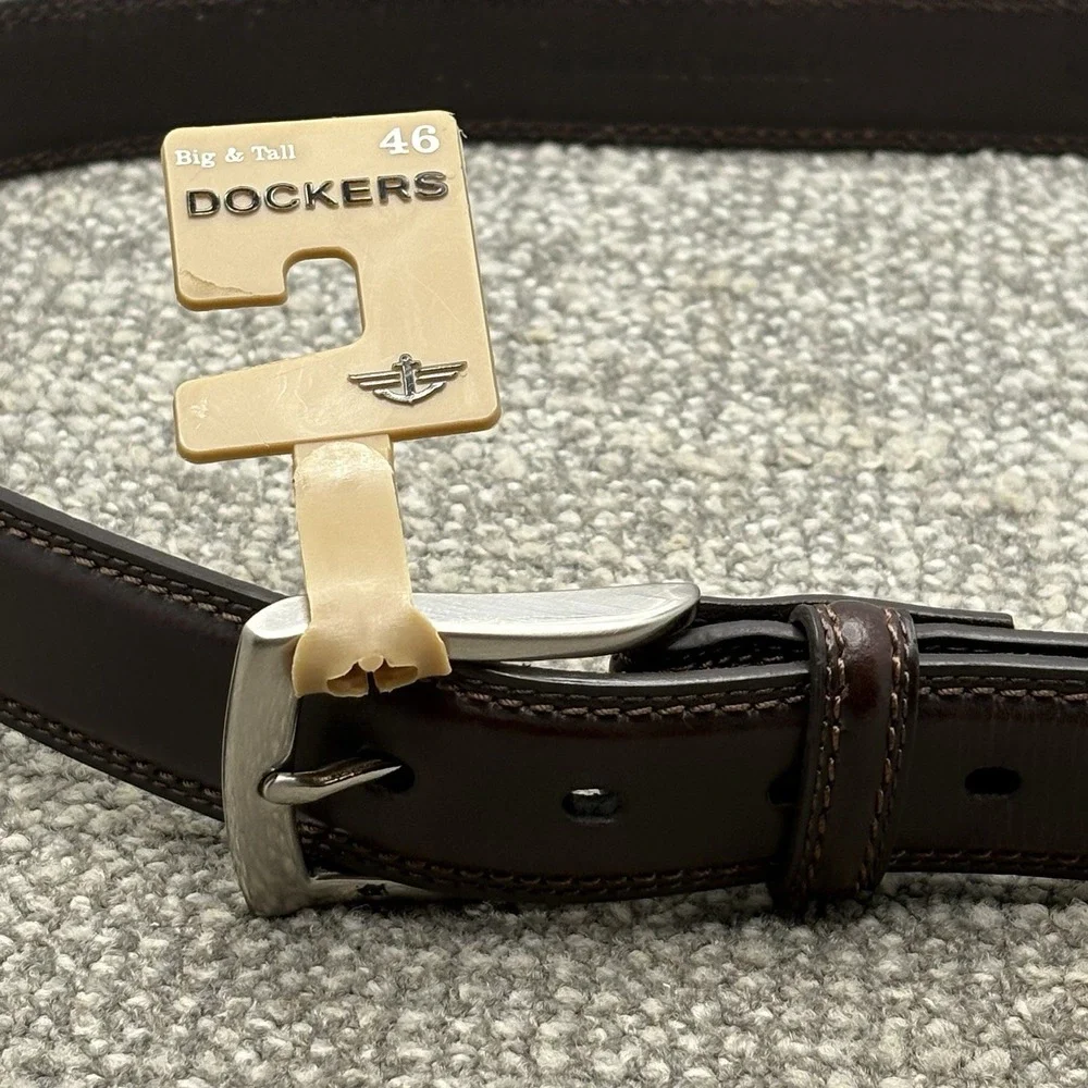 Mens Big and Tall Dockers Leather Belt Size 46 Brown NEW
